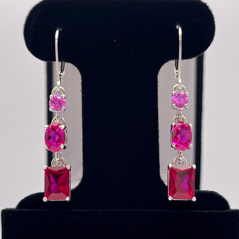 5ctw Multi Cut Pink Sapphire and Ruby Earrings Valentines Jewelry Gift